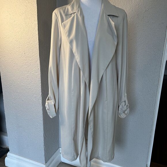 J Jill Wearever Drape Front Long Blazer  Jacket  Khaki Oatmeal Size Large - Picture 2 of 7
